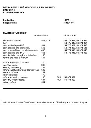 1 DETSKÃ FAKULTNÃ NEMOCNICA S ... - DFNsP Bratislava