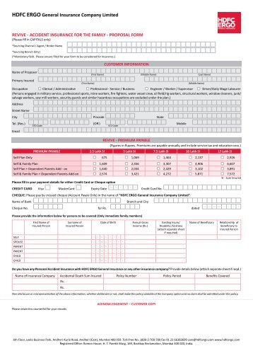 HDFC ERGO - Revive Proposal Form - Health Insurance India