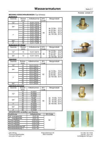 Wasserarmaturen + Wasserschlauch-Zubehör - Peter Hefti AG