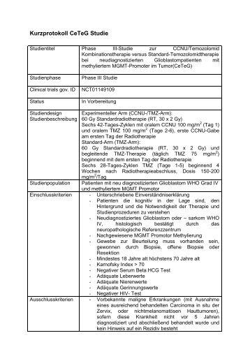 Kurzprotokoll CeTeG Studie - NeuroKopfZentrum - TUM