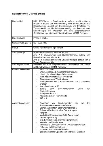Kurzprotokoll Glarius Studie - NeuroKopfZentrum - TUM