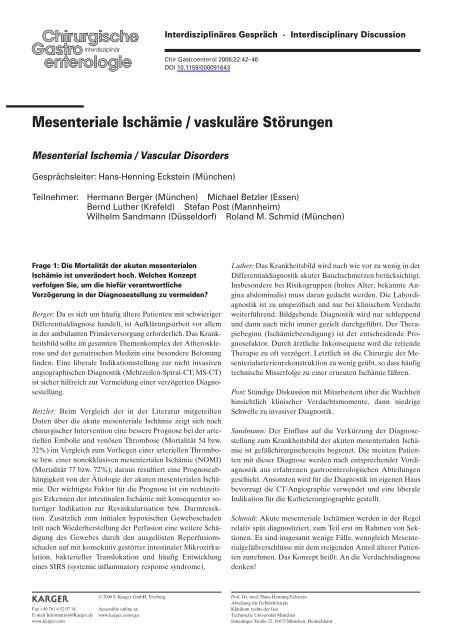 Mesenteriale IschÃ¤mie Eckstein 2006.pdf - Klinik fÃ¼r GefÃ¤Ãchirurgie