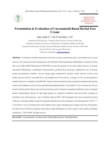 Formulation & Evaluation of Curcuminoid Based Herbal Face Cream