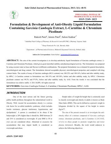 Formulation & Development of Anti-Obesity Liquid Formulation ...