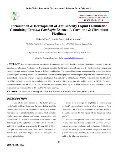 Formulate Liquid Formulation & Development of Anti-Obesity Liquid Formulation ...