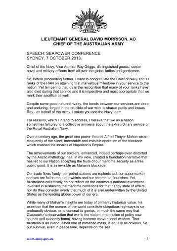 Download the speech. - Australian Army