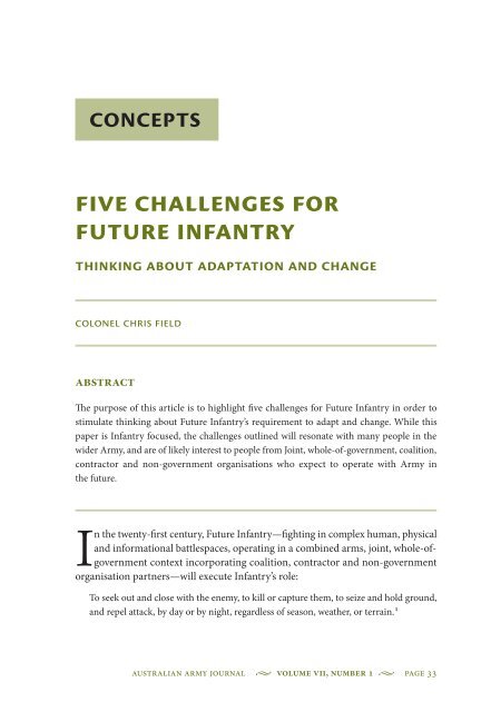 Five Challenges for Future Infantry: Thinking about ... - Australian Army