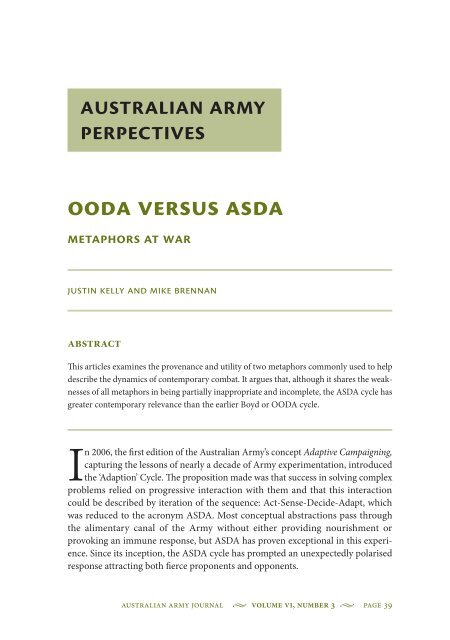 OODA Versus ASDA Metaphors at War Australian Army