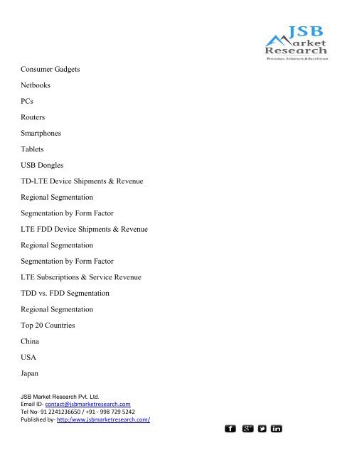 JSB Market Research: The TD-LTE Ecosystem: 2015 - 2020 - Infrastructure, Devices, Subscriptions & Operator Revenue