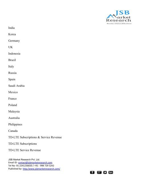 JSB Market Research: The TD-LTE Ecosystem: 2015 - 2020 - Infrastructure, Devices, Subscriptions & Operator Revenue