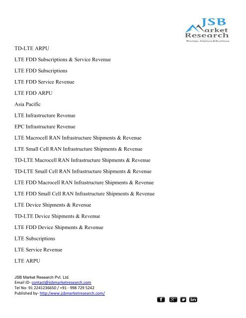 JSB Market Research: The TD-LTE Ecosystem: 2015 - 2020 - Infrastructure, Devices, Subscriptions & Operator Revenue