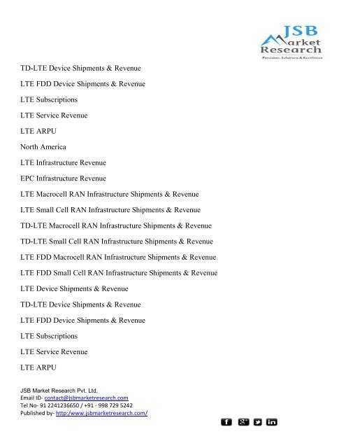 JSB Market Research: The TD-LTE Ecosystem: 2015 - 2020 - Infrastructure, Devices, Subscriptions & Operator Revenue