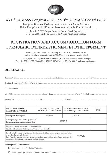 registration and accommodation form formulaire ... - AMCA, spol. s r.o.