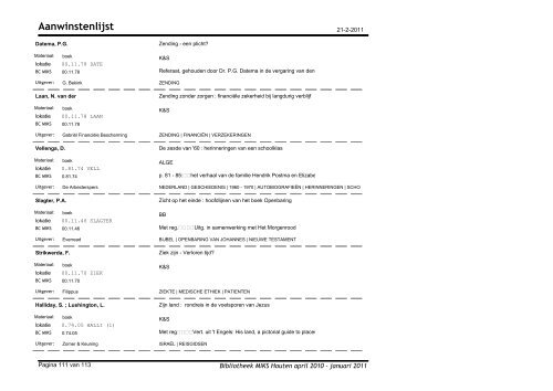 Aanwinstenlijst - Bibliotheek Moluks Instituut voor Kerk & Samenleving