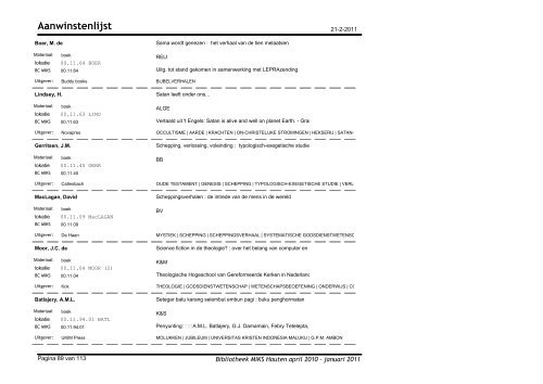 Aanwinstenlijst - Bibliotheek Moluks Instituut voor Kerk & Samenleving
