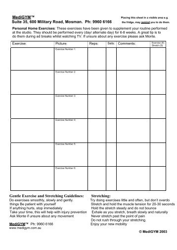 Personal Home Exercise / Diary Sheet - MediGYM