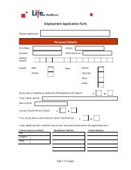 External Employment Application Form - Life Healthcare