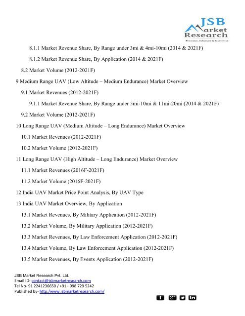  JSB Market Research: India UAV Market (2015-2021): Market Forecast by UAV Types
