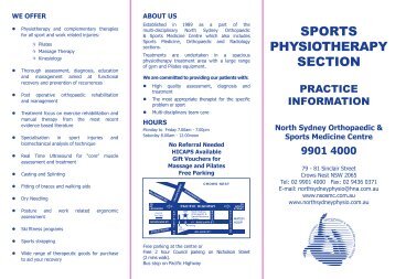 SPORTS PHYSIOTHERAPY SECTION - North Shore Physiotherapy