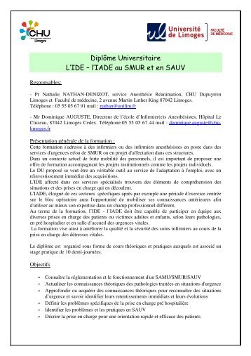 l'IADE au SMUR et en SAUV - Faculté de Médecine de Limoges