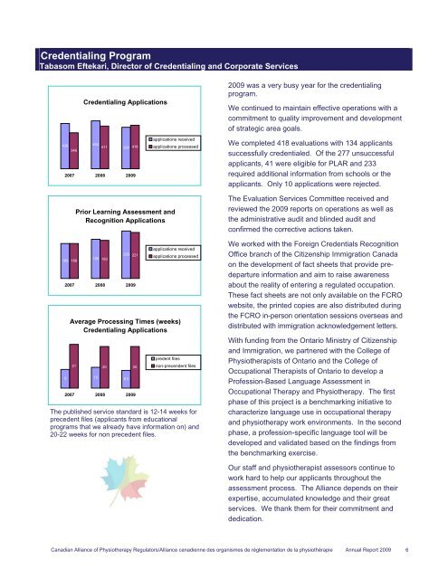 Annual Report 2009 - Canadian Alliance of Physiotherapy Regulators