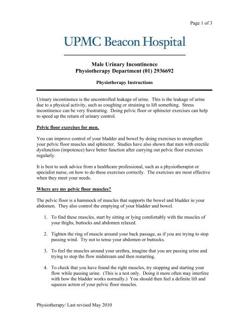 Pelvic Floor Rehabilitation Male Upmc Beacon Hospital