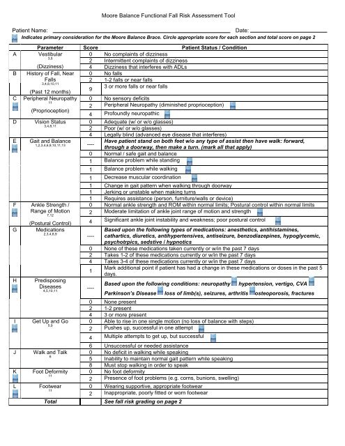 Moore Balance Functional Fall Risk Assessment Tool Patient Name ...