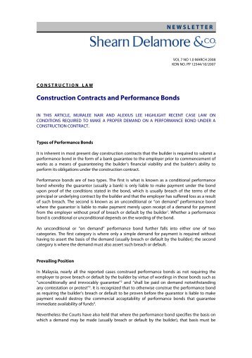Construction Contracts and Performance Bonds - Shearn Delamore