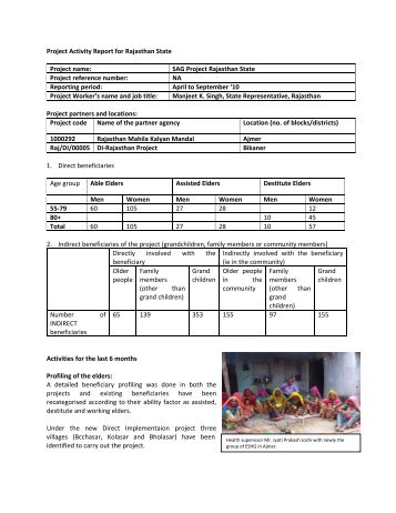 Project Activity Report for Rajasthan State Project name: SAG ...