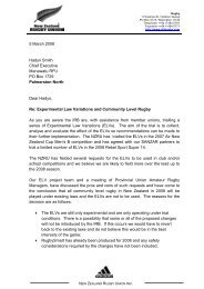 Letter from NZRU to MRU re ELVs - Manawatu Rugby