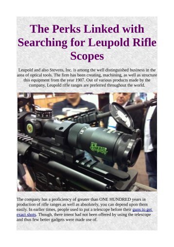 The Perks Linked with Searching for Leupold Rifle Scopes