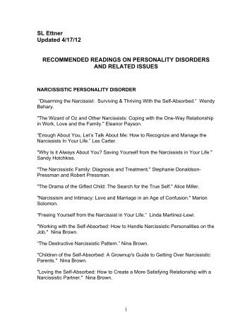 recommended readings on narcissistic personality disorder