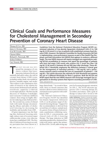 Cholesterol and Secondary Prevention of Cardiovascular Disease