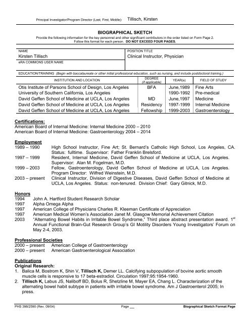 PHS 398 (Rev. 9/04), Biographical Sketch Format Page