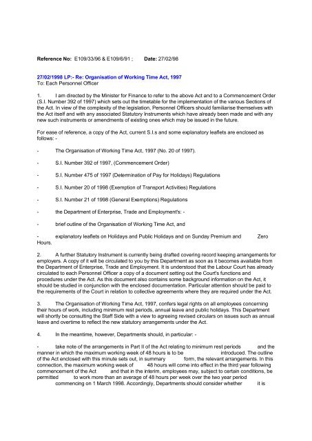 Organisation of Working Time Act, 1997 - Circulars