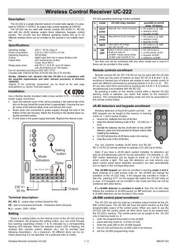 Wireless Control Receiver UC-222 - Jablotron