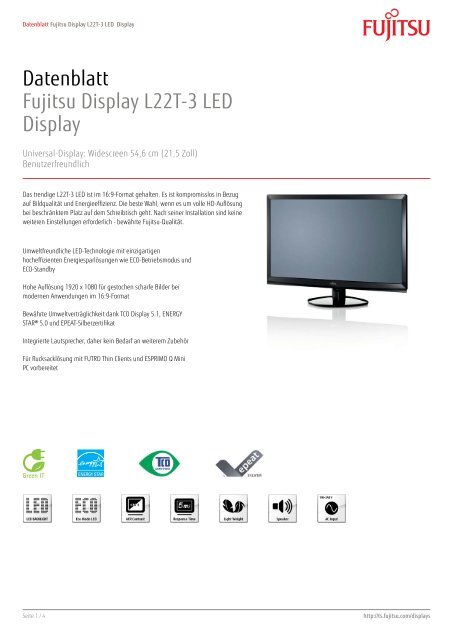 Datenblatt Fujitsu Display L22T-3 LED Display - Mercateo