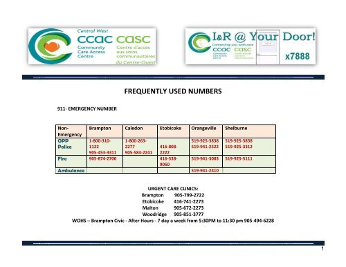 Frequently Used Numbers - centralwesthealthline.ca