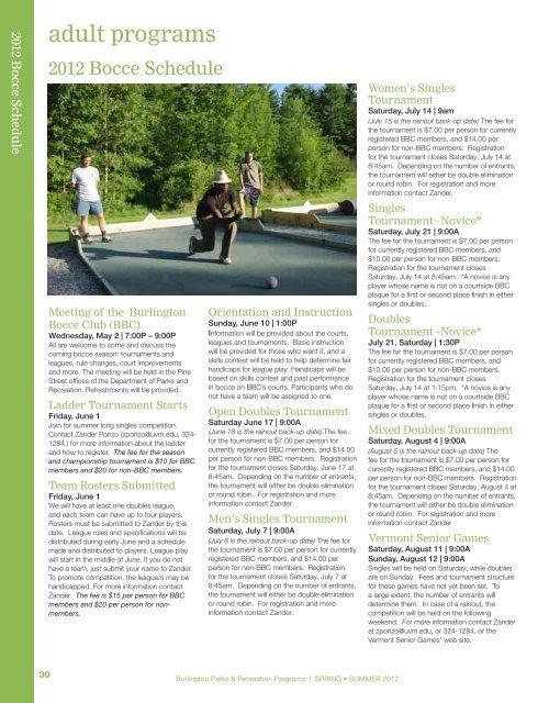 Program Guide - Burlington Parks and Recreation