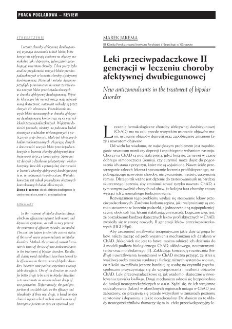 Leki przeciwpadaczkowe II generacji w leczeniu choroby afektywnej ...