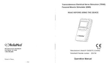 Reliamed TENS/EMS A7000 Operations Manual