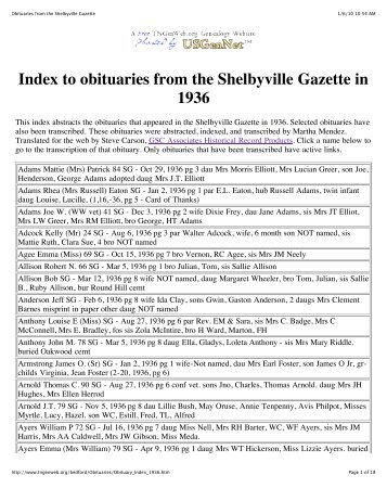 Obituaries from the Shelbyville Gazette