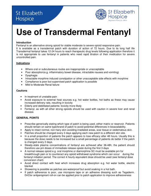 Use of Transdermal Fentanyl - St Elizabeth Hospice