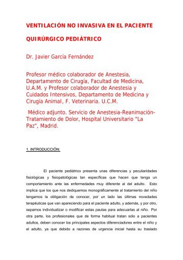 ventilación no invasiva en el paciente quirúrgico pediátrico