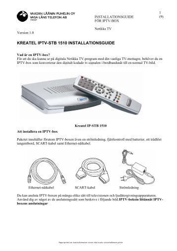 KREATEL IPTV-STB 1510 INSTALLATIONSGUIDE