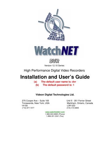 Installation and User's Guide - Watchnet