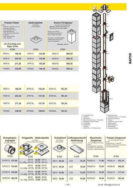 preisliste 2012 - uni-dim kaminsysteme, kamine, rauchfangsysteme