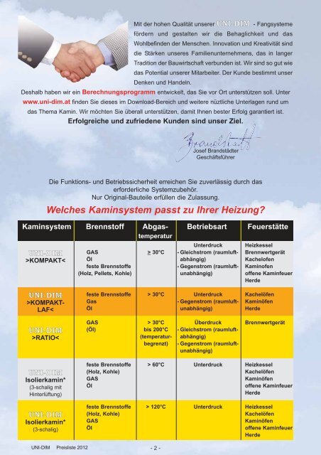 preisliste 2012 - uni-dim kaminsysteme, kamine, rauchfangsysteme