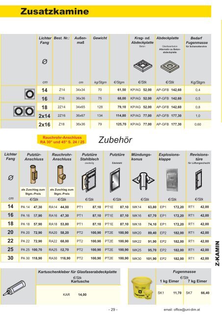 preisliste 2012 - uni-dim kaminsysteme, kamine, rauchfangsysteme