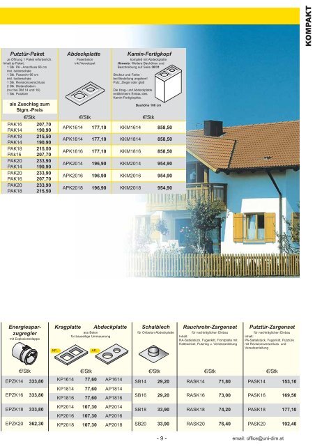 preisliste 2012 - uni-dim kaminsysteme, kamine, rauchfangsysteme